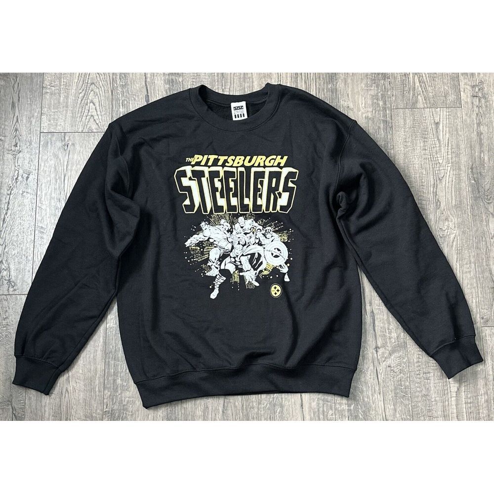 Pittsburgh Steelers Junk Food Avengers‎ Throwback Pullover Sweatshirt Black Sz M